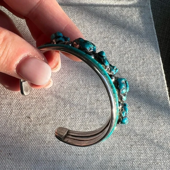 Large Native American Navajo Turquoise Sterling Silver Bangle